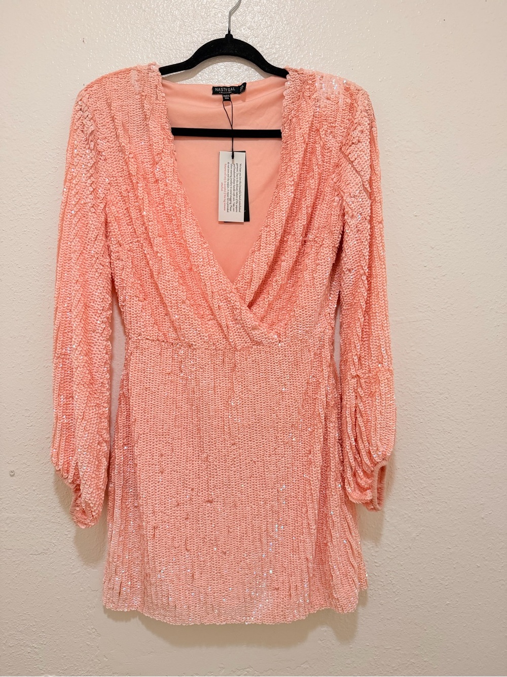 Nasty Gal Sequin Long Sleeve Wrap Mini Dress - NWT - Size 8